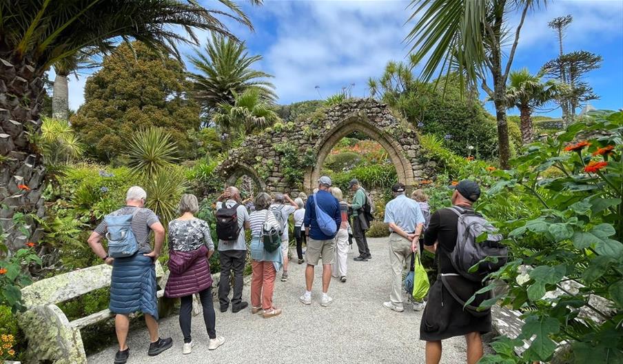 A group of people at Abbey Gardens with their backs to the camera