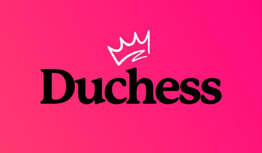 Black and white "Duchess" logo on a hot pink background.