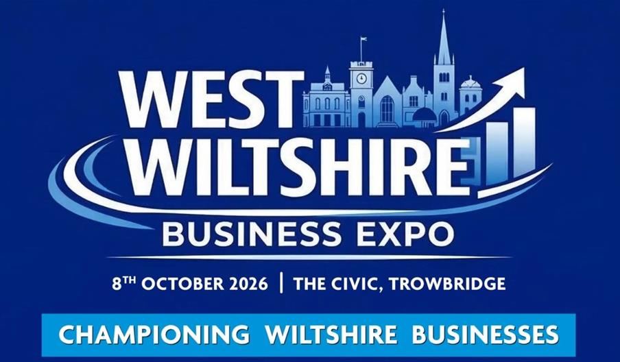 Logo for West Wiltshire Business Expo on a blue background