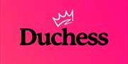 Black and white "Duchess" logo on a hot pink background.